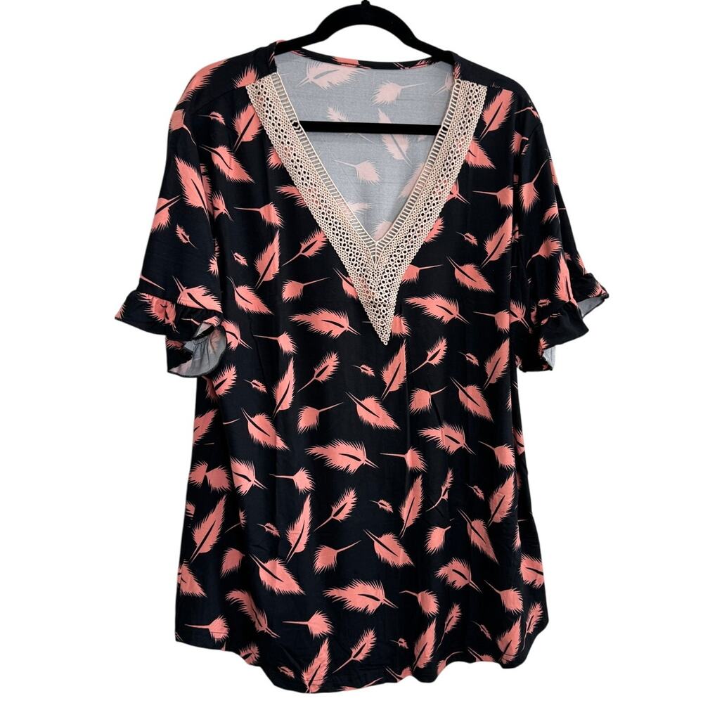 NWOT Women's Short Sleeve Loose Comfy Blouse Lace Collar Sort Sleeve Top 3XL